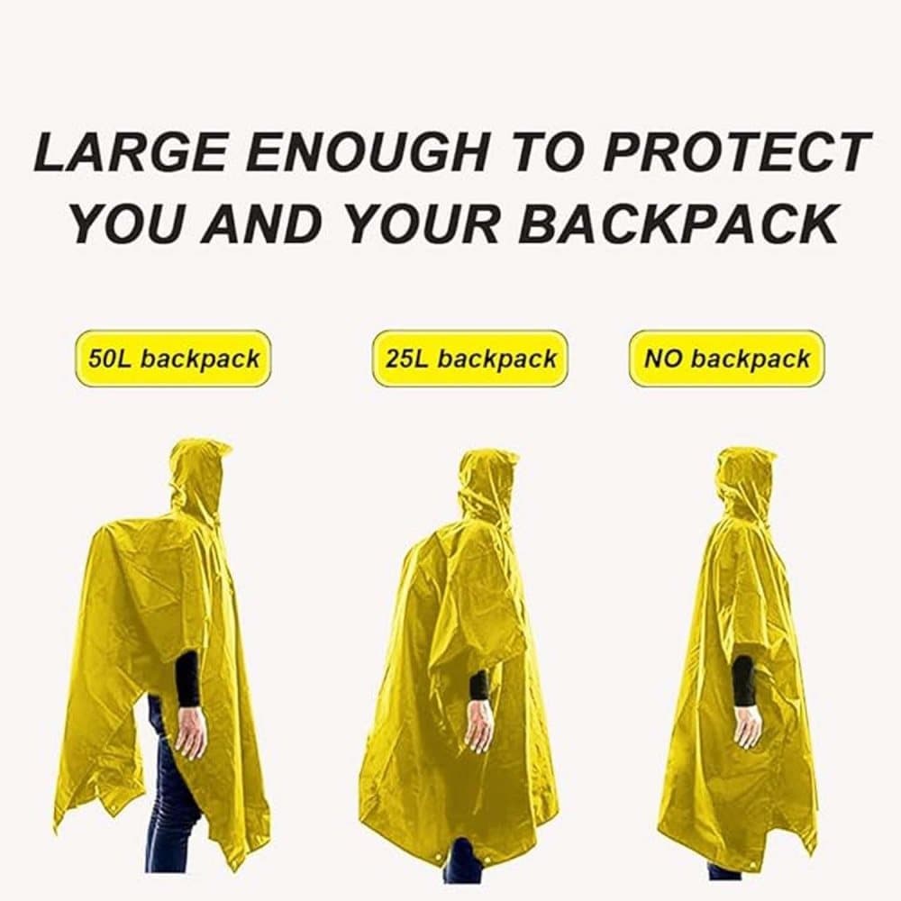 3-in-1 Waterproof Rain Jacket Poncho with Hood, Breathable Outdoor Raincoat, Yellow - Image 7