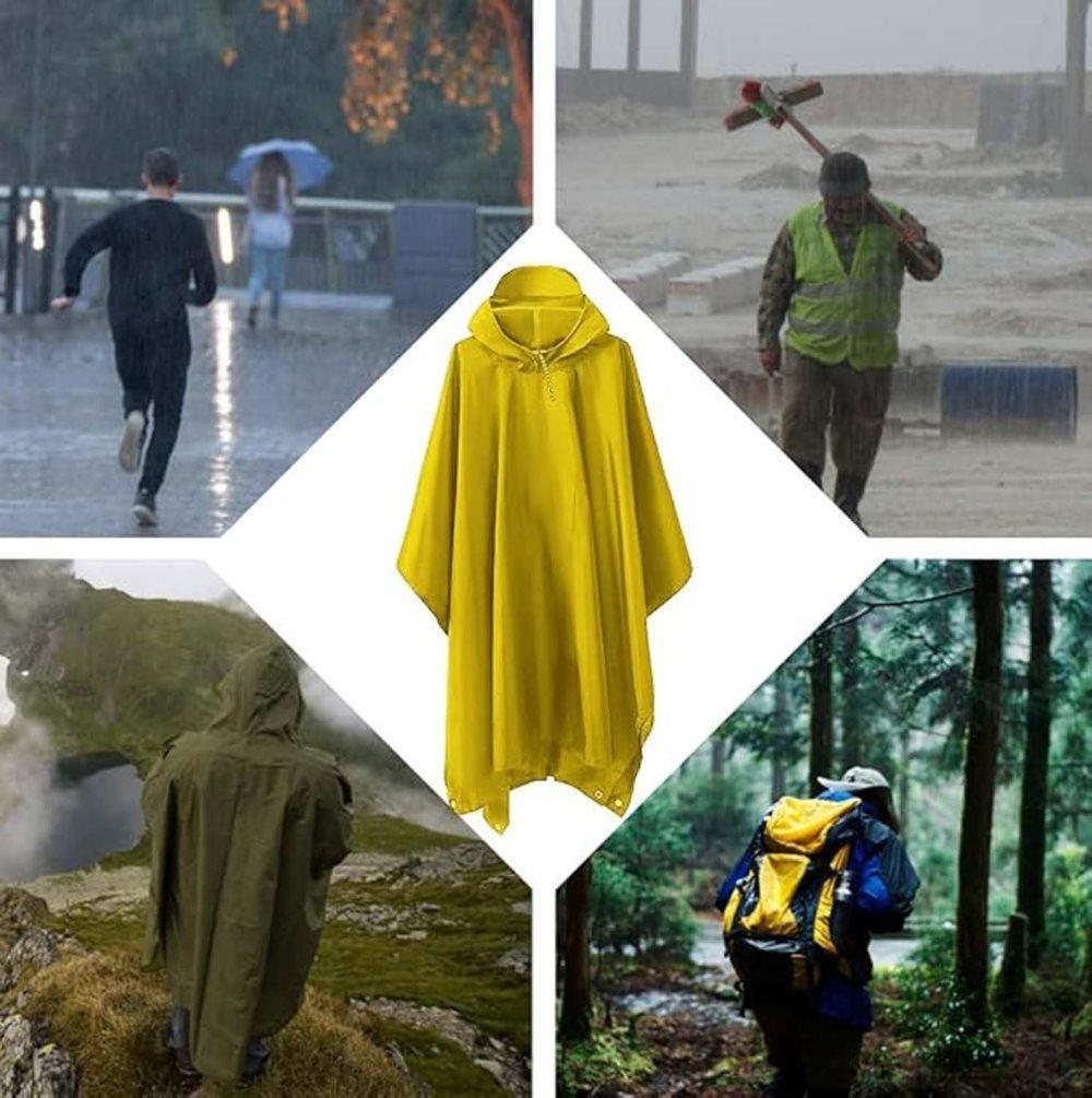 3-in-1 Waterproof Rain Jacket Poncho with Hood, Breathable Outdoor Raincoat, Yellow - Image 8