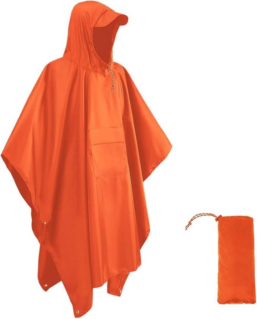 Breathable Waterproof 3-in-1 Rain Jacket Poncho with Hood for Outdoor Activities, Orange - Image 1