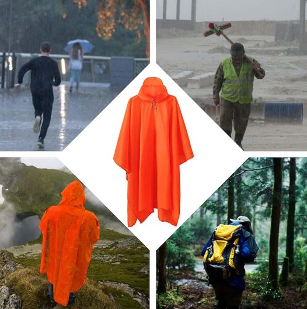 Breathable Waterproof 3-in-1 Rain Jacket Poncho with Hood for Outdoor Activities, Orange - Image 6