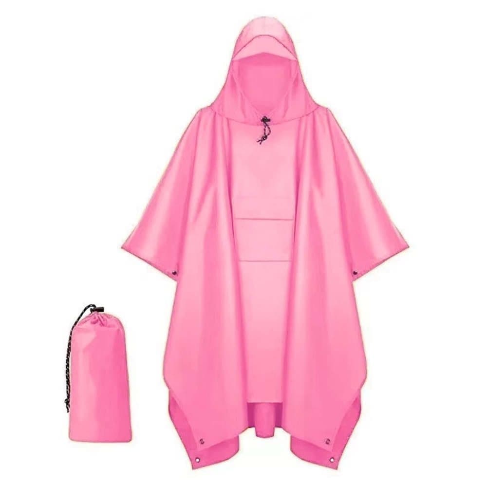 3-in-1 Multifunctional Waterproof Rain Jacket Poncho with Hood, Breathable Raincoat Pink - Image 1