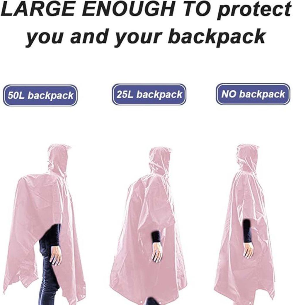 3-in-1 Multifunctional Waterproof Rain Jacket Poncho with Hood, Breathable Raincoat Pink - Image 3