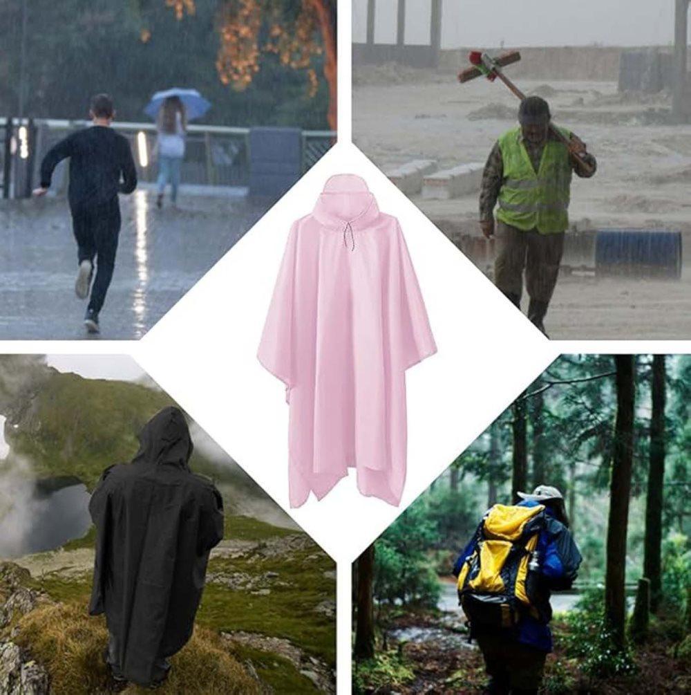 3-in-1 Multifunctional Waterproof Rain Jacket Poncho with Hood, Breathable Raincoat Pink - Image 5