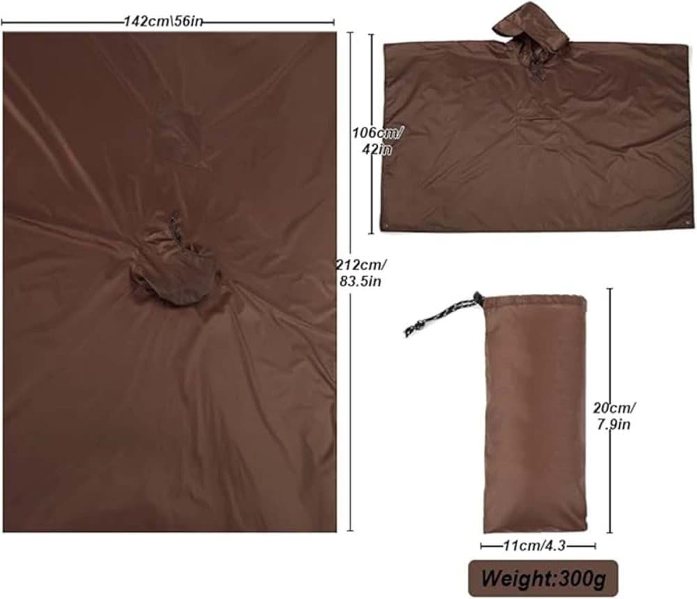 3-in-1 Waterproof Rain Jacket Poncho with Hood, Breathable for Outdoor Activities, Brown - Image 5