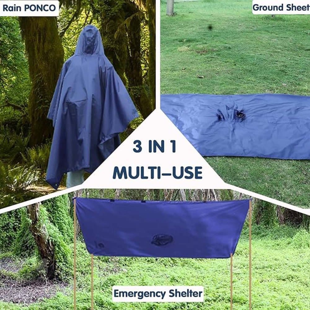 3-in-1 Waterproof Rain Jacket Poncho with Hood, Breathable for Outdoor Activities, Blue - Image 6