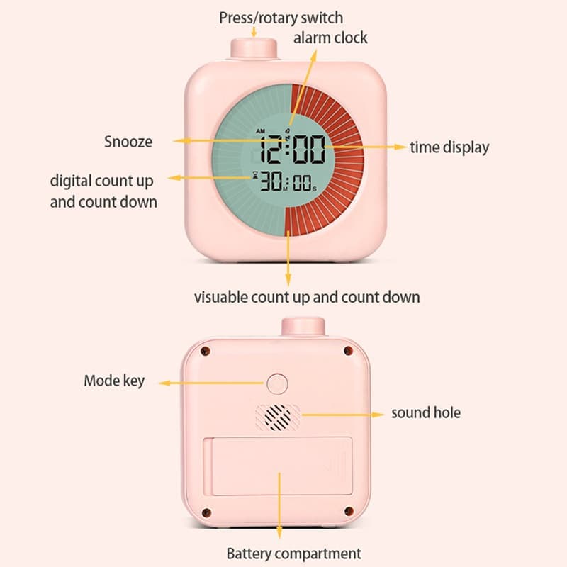 Digital Visual Timer 3-in-1 Clock Alarm Countdown for Kids and Home, Pink, 60 Min - Image 7