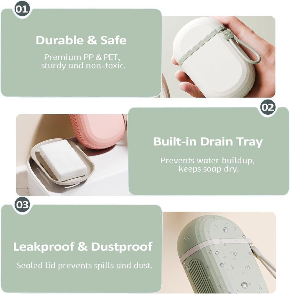 2-Pack Portable Soap Dish with Drainage Grid and Handle, Waterproof Travel Soap Storage for Outdoor Activities - Image 6