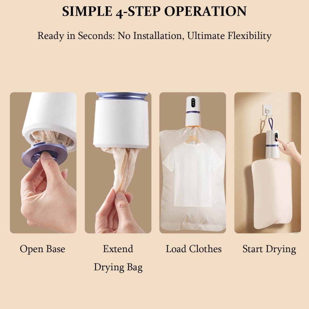 Portable dryer 360° hot air with drying bag, quiet operation, 30-240 minute timer, perfect for travel - Image 4