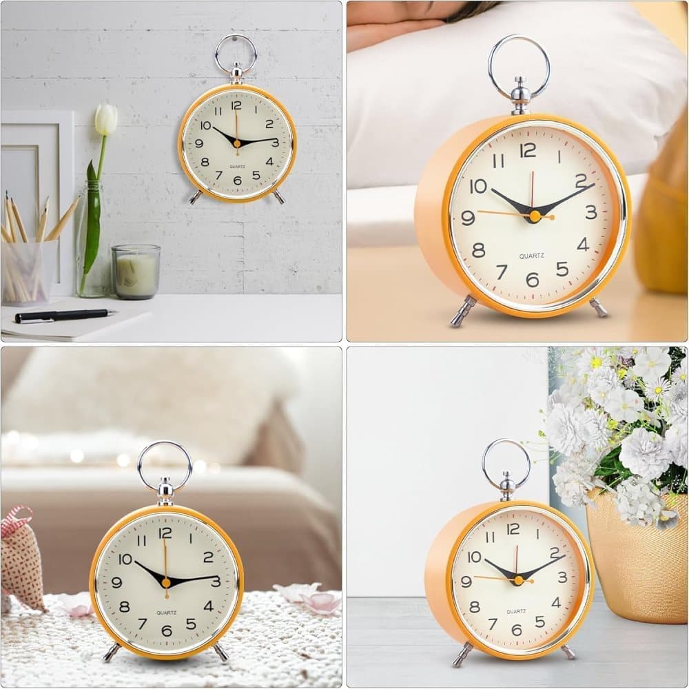 Silent Analog Alarm Clock with Snooze Button, Retro Design and Lighting, 16x11 cm, Orange - Image 8