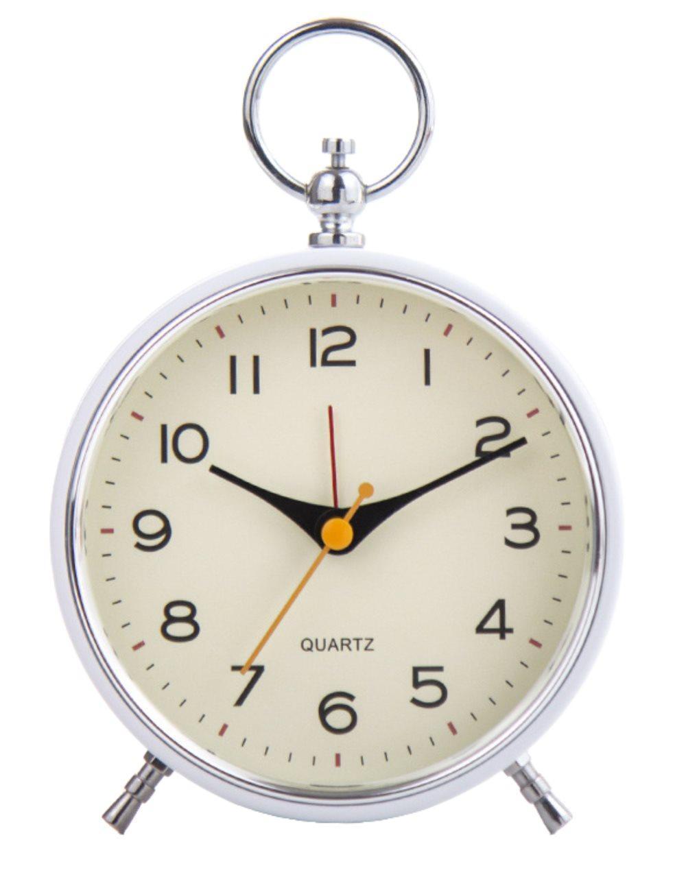 Analog Alarm Clock with Snooze Button, Retro Design and Lighting, White, 16x11 cm - Image 1