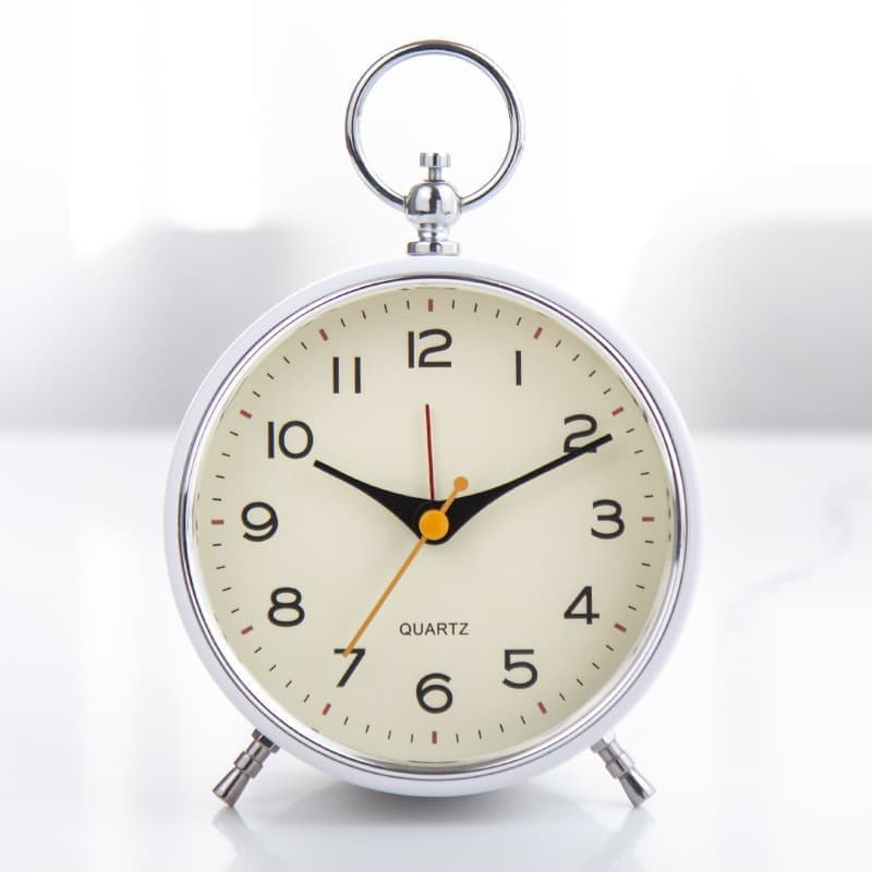 Analog Alarm Clock with Snooze Button, Retro Design and Lighting, White, 16x11 cm - Image 2