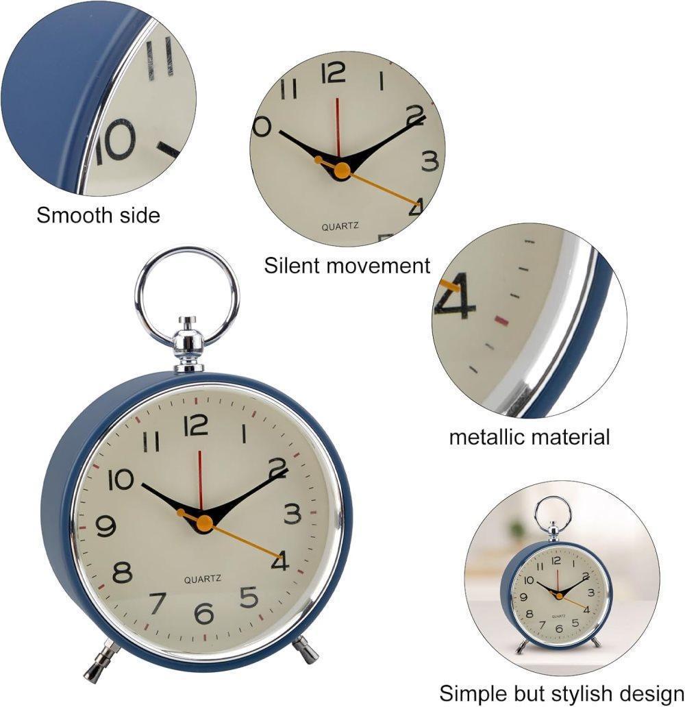 Analog Alarm Clock with Snooze Button, Retro Design and Lighting, White, 16x11 cm - Image 4