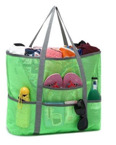 Foldable Beach Bag with 6 Mesh Pockets for Family Picnic, Green, 1 Pack - Image 1