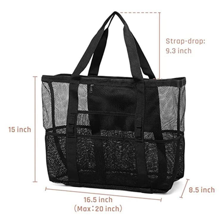 Foldable Beach Bag with 6 Mesh Pockets for Family Picnic, Green, 1 Pack - Image 2