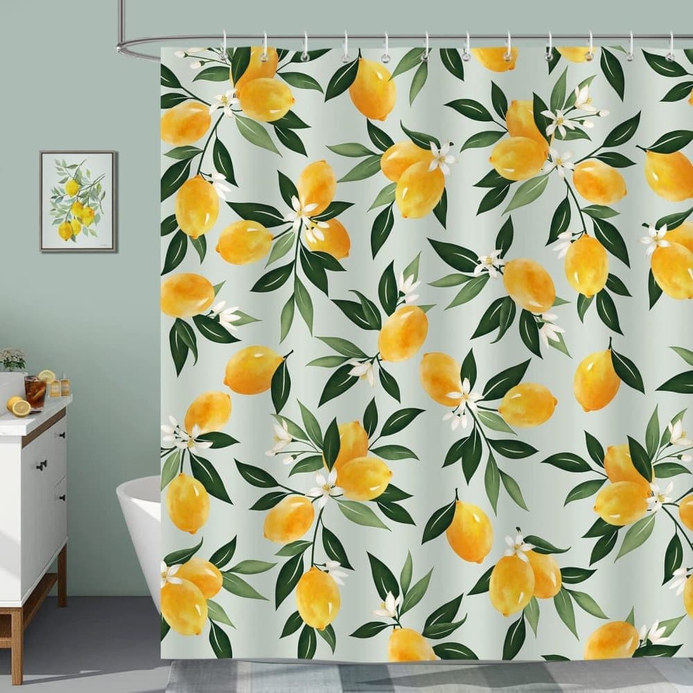 3D Fruit Shower Curtain Waterproof Mold Resistant with 12 Hooks, Yellow, 70x72 inches - Image 1