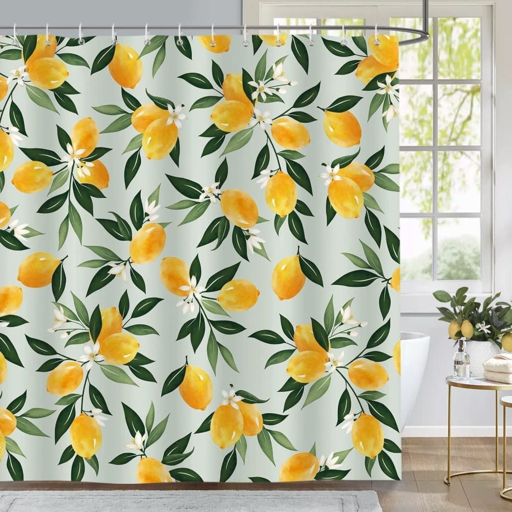 3D Fruit Shower Curtain Waterproof Mold Resistant with 12 Hooks, Yellow, 70x72 inches - Image 2