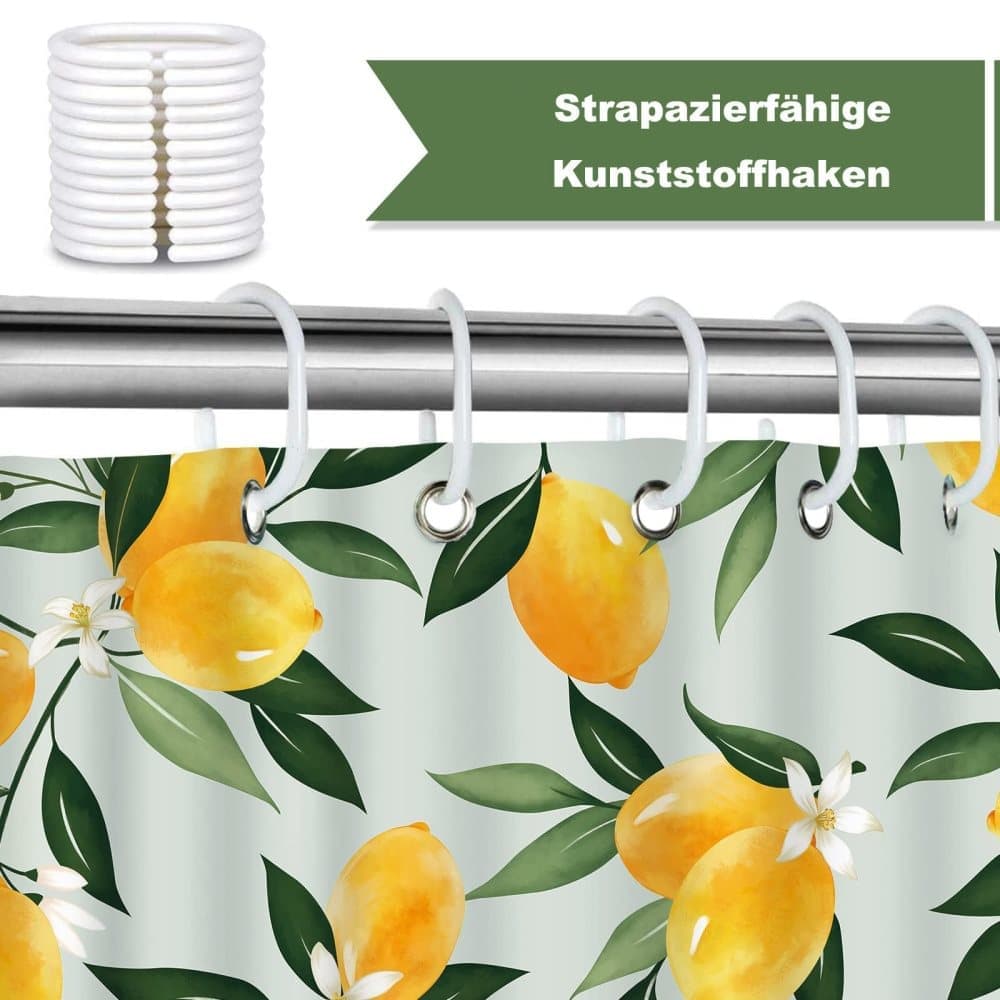 3D Fruit Shower Curtain Waterproof Mold Resistant with 12 Hooks, Yellow, 70x72 inches - Image 3