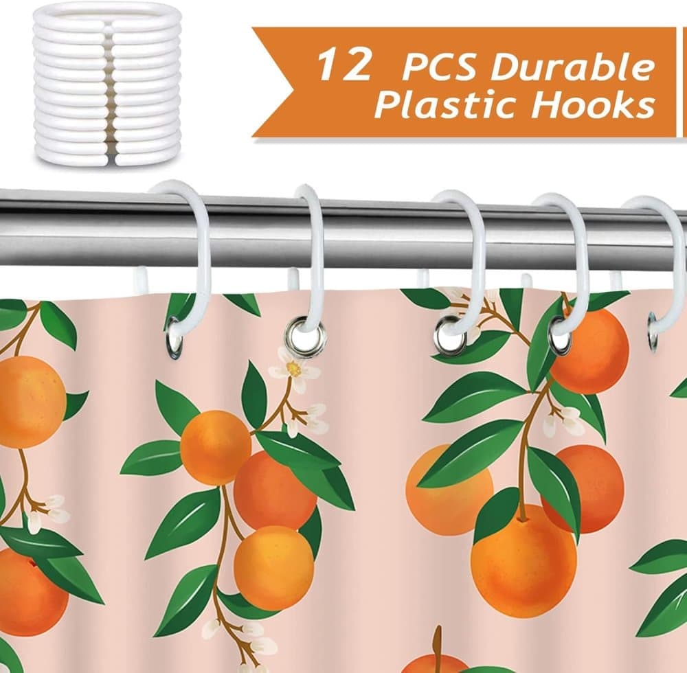 3D Fruit Shower Curtain Waterproof Mold Resistant with 12 Hooks, 70x72 inches, Orange - Image 2