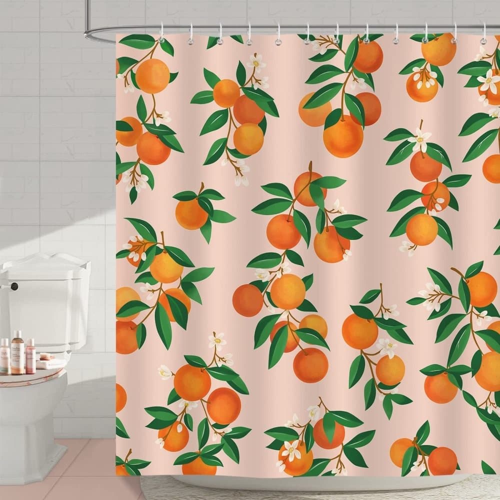 3D Fruit Shower Curtain Waterproof Mold Resistant with 12 Hooks, 70x72 inches, Orange - Image 3