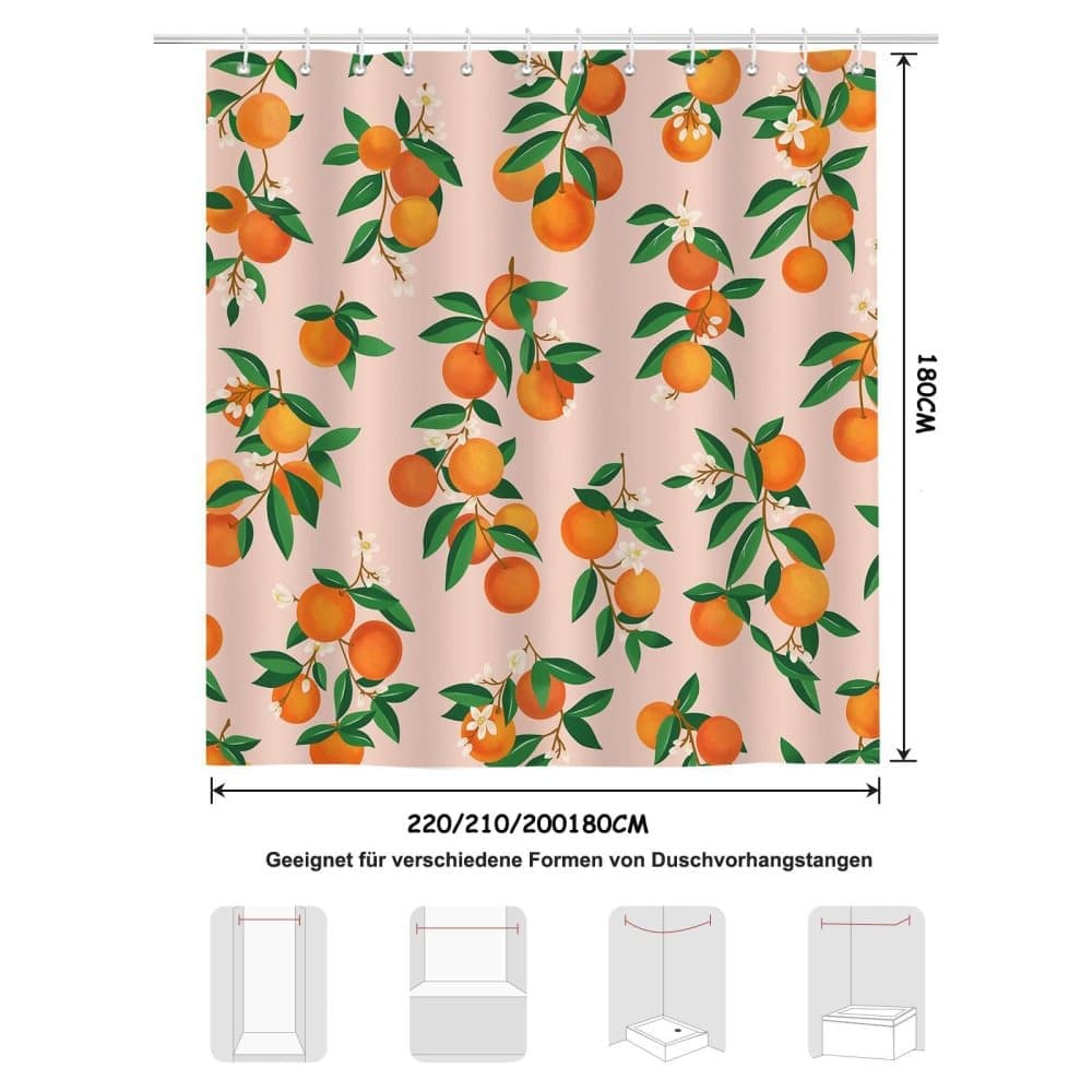 3D Fruit Shower Curtain Waterproof Mold Resistant with 12 Hooks, 70x72 inches, Orange - Image 6