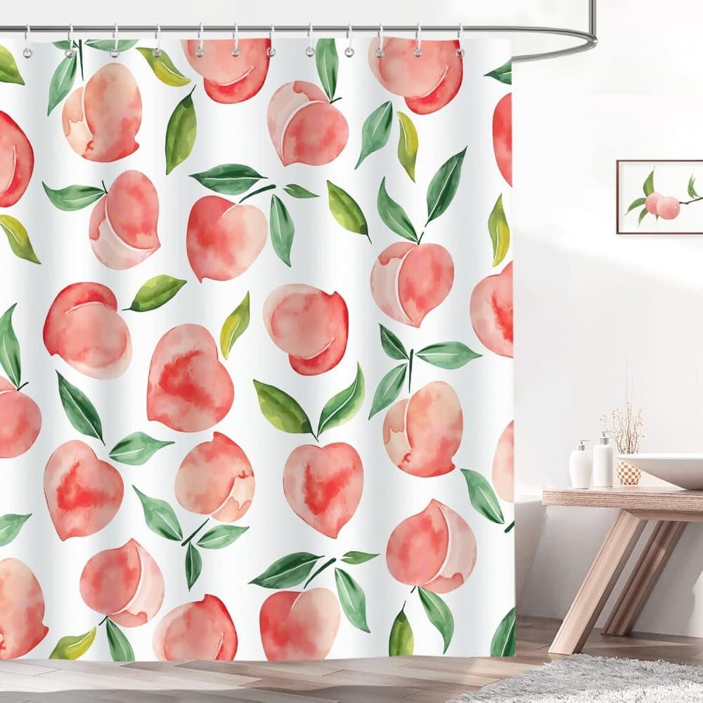 70x72 inches Shower Curtain 3D Fruit Motif Waterproof Mold Resistant with 12 Hooks, Pink - Image 2