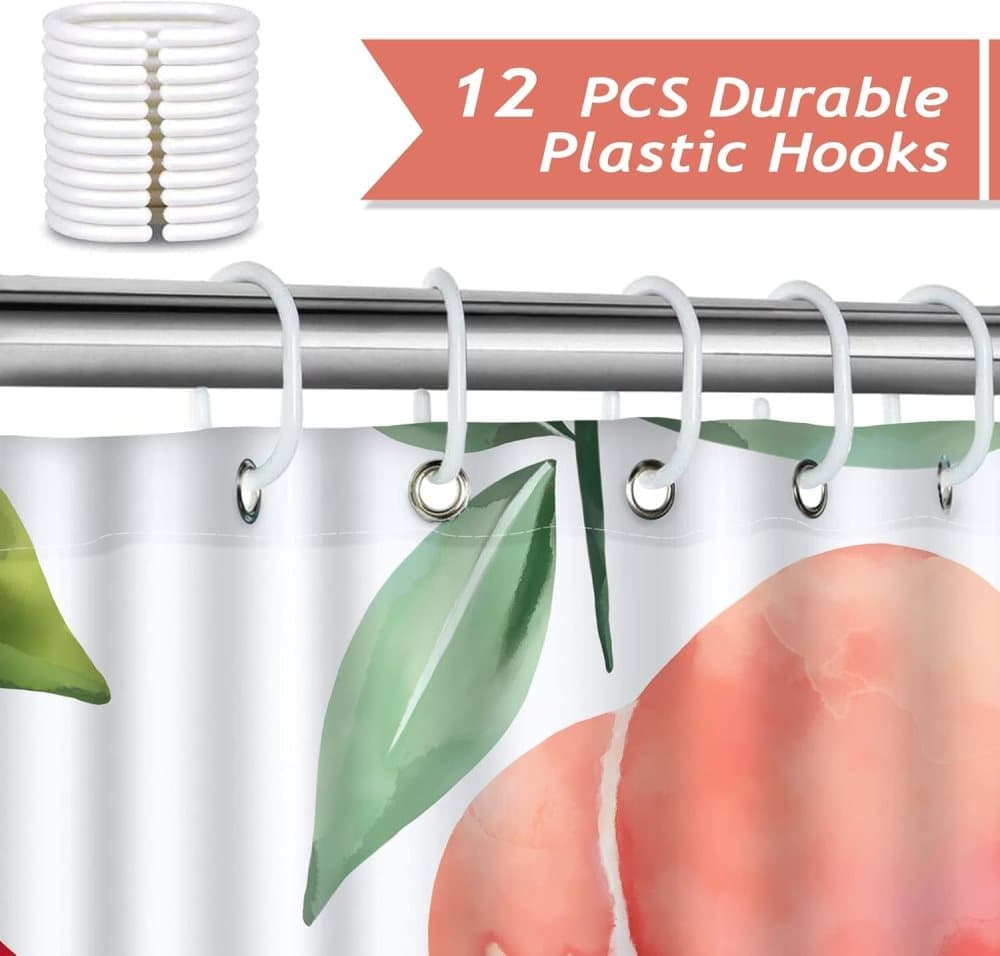 70x72 inches Shower Curtain 3D Fruit Motif Waterproof Mold Resistant with 12 Hooks, Pink - Image 3