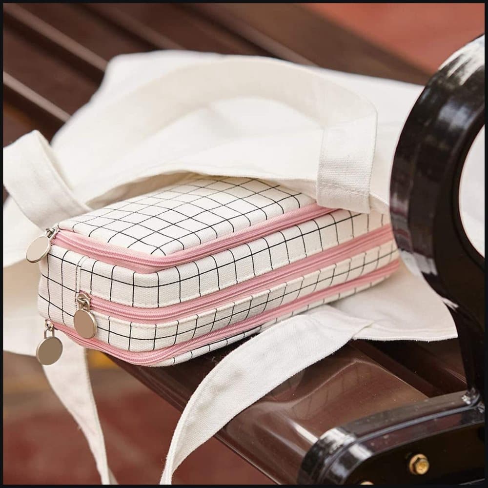 White Spacious Pencil Case with 3 Compartments, School Pencil Bag, Multifunctional Holder - Image 7