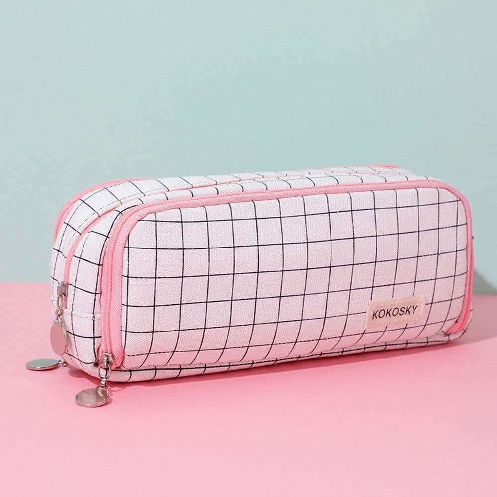 White Spacious Pencil Case with 3 Compartments, School Pencil Bag, Multifunctional Holder - Image 8