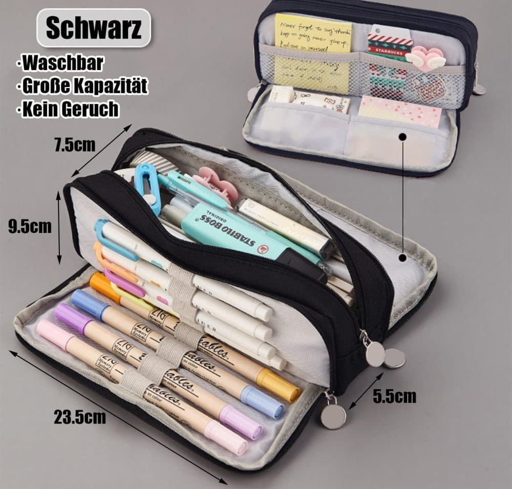 3 Compartment Pencil Case for School, Multifunctional Stationery Organizer, Black, with Spacious Storage - Image 3