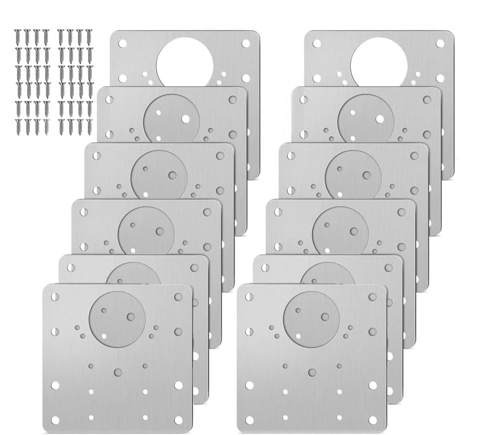 12 pcs Stainless Steel Hinge Repair Plate for Furniture Cabinet Hinges, 9x9 cm, Silver - Image 1