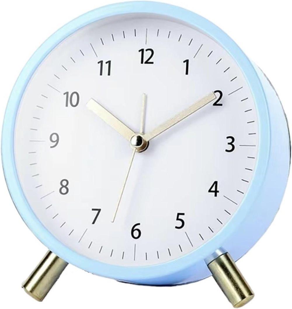Small Silent Alarm Clock with Night Light and Backlight for Bedroom Office Living Room, Blue, Metal - Image 1