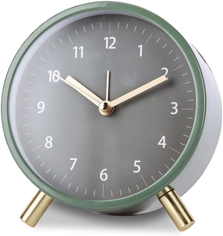 Silent Alarm Clock with Night Light and Backlight, Small Metal Clock for Bedroom Office Living Room, Green - Image 1