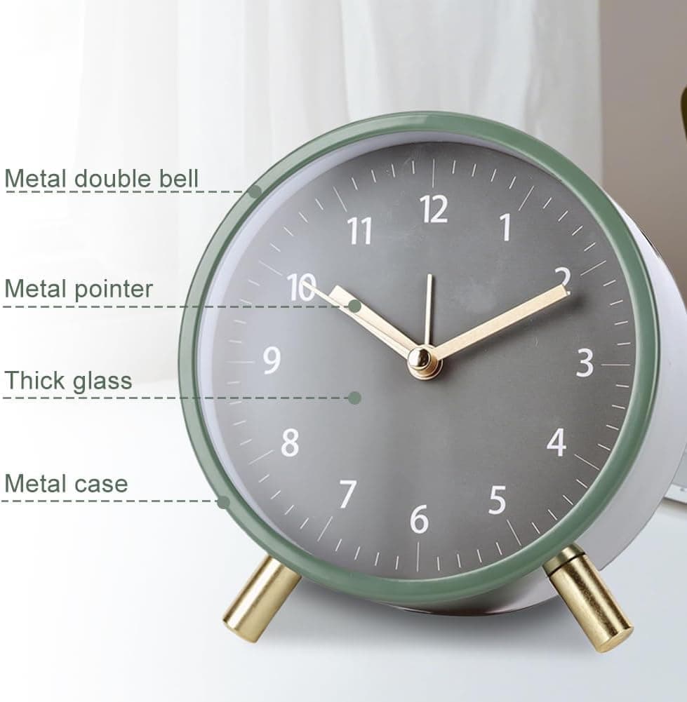 Silent Alarm Clock with Night Light and Backlight, Small Metal Clock for Bedroom Office Living Room, Green - Image 5