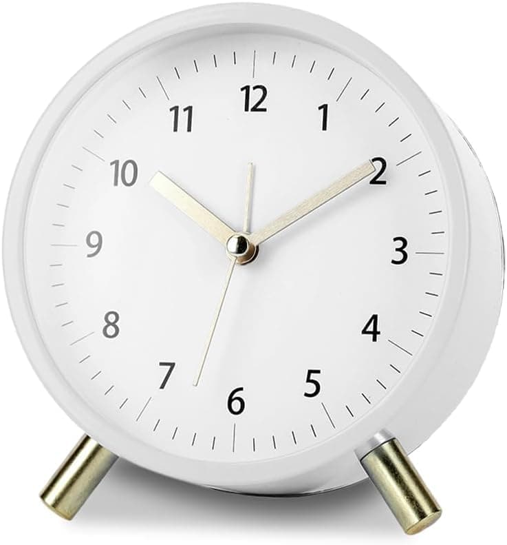 White Silent Alarm Clock with Night Light and Backlight, Small Metal Clock for Bedroom Office Living Room, 3.5 inches - Image 2