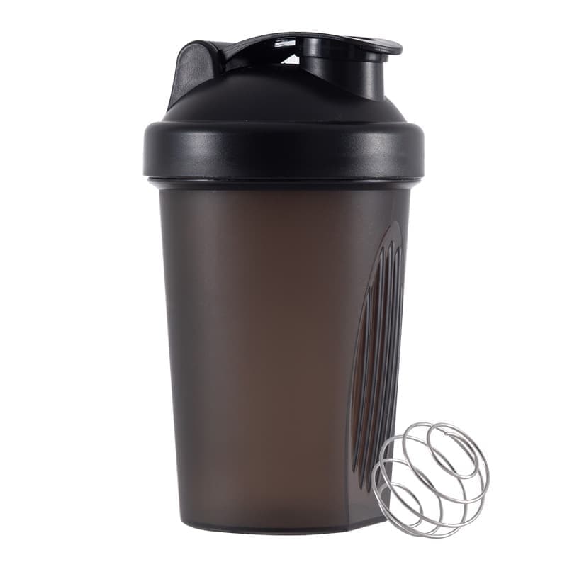 400 ml Protein Shaker, Leak-proof Water Bottle with Stainless Steel Strainer and Measuring Scale, Black - Image 1