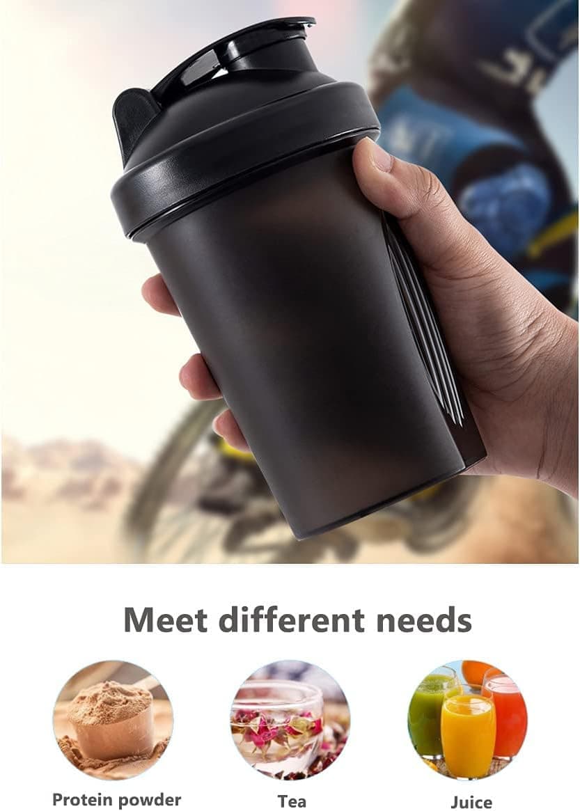 400 ml Protein Shaker, Leak-proof Water Bottle with Stainless Steel Strainer and Measuring Scale, Black - Image 4