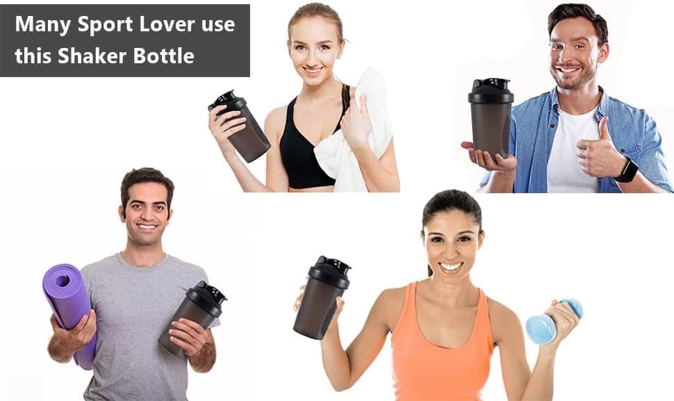 400 ml Protein Shaker, Leak-proof Water Bottle with Stainless Steel Strainer and Measuring Scale, Black - Image 7
