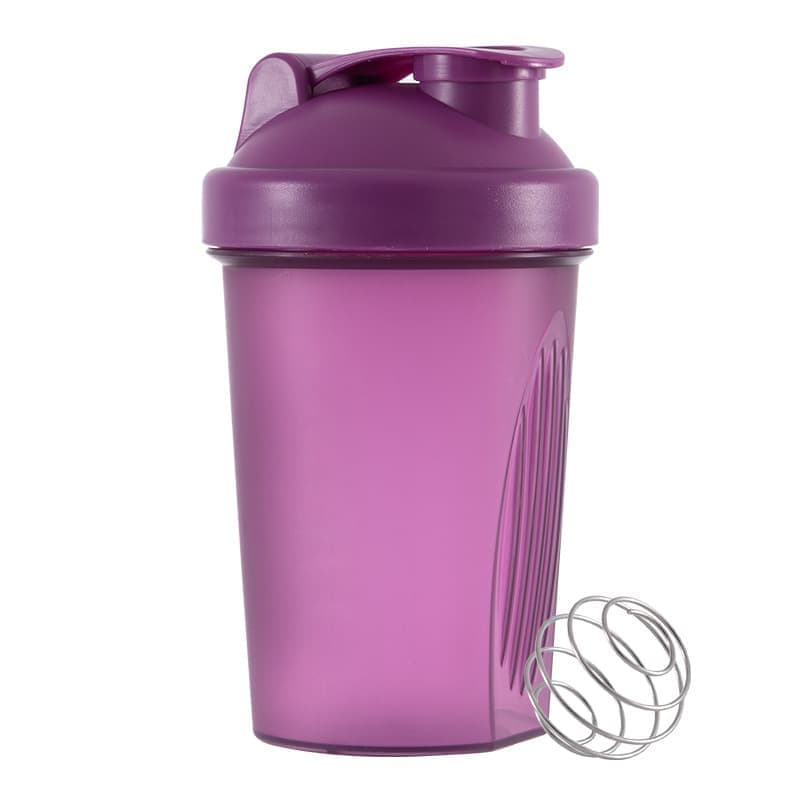 Protein Shaker 400 ml, Leak-proof Water Bottle with Stainless Steel Strainer and Measuring Scale, Purple - Image 1