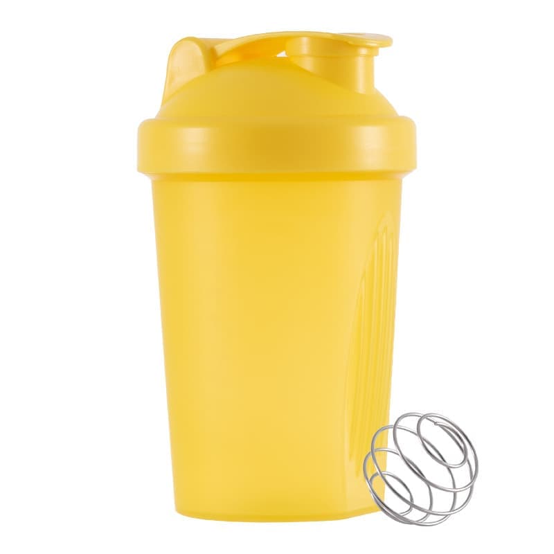 Protein Shaker 400 ml, Leak-proof Water Bottle with Stainless Steel Strainer and Measuring Scale, Yellow - Image 1