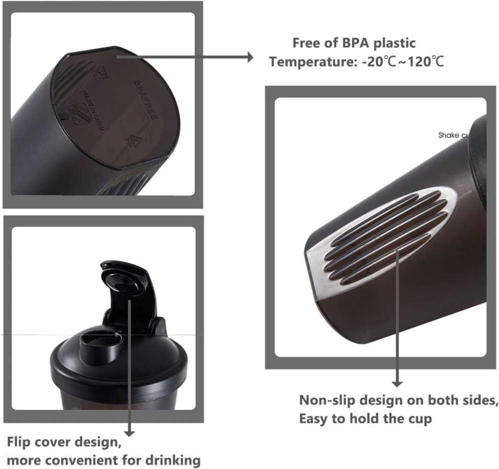 Protein Shaker 400 ml, Leak-proof Water Bottle with Stainless Steel Strainer and Measuring Scale, Yellow - Image 3