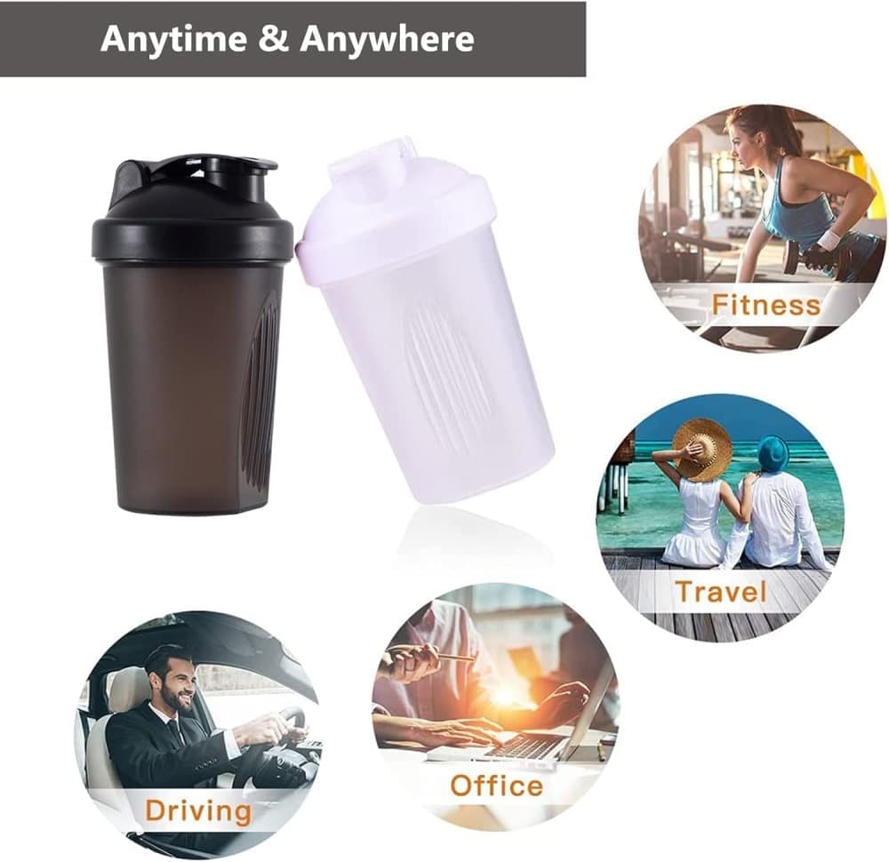 Protein Shaker 400 ml, Leak-proof Water Bottle with Stainless Steel Strainer and Measuring Scale, Yellow - Image 5