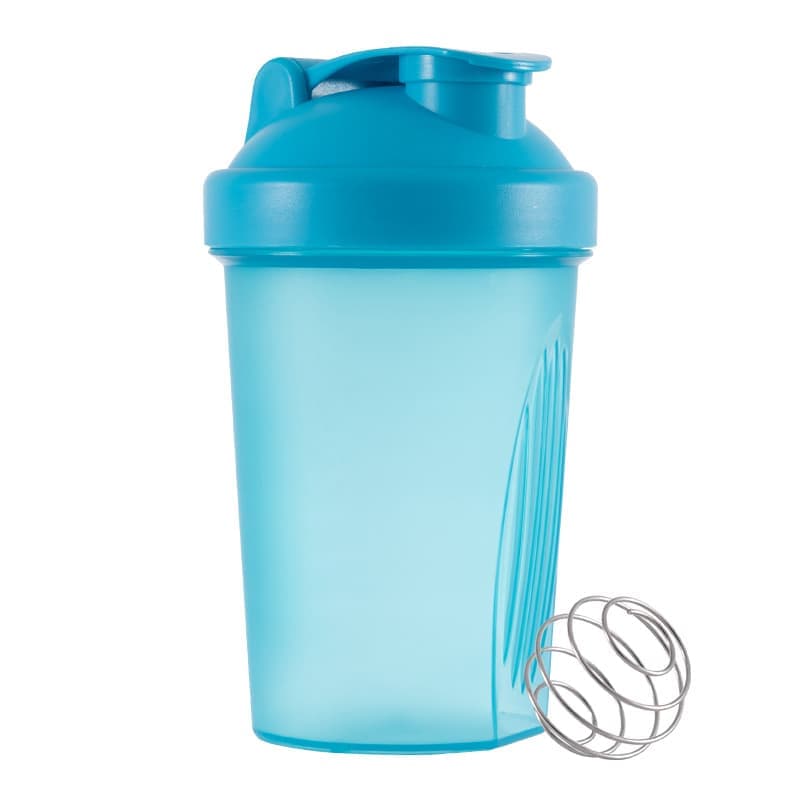 400ml Protein Shaker, Leak-proof Water Bottle with Stainless Steel Strainer and Measuring Scale, Blue - Image 1