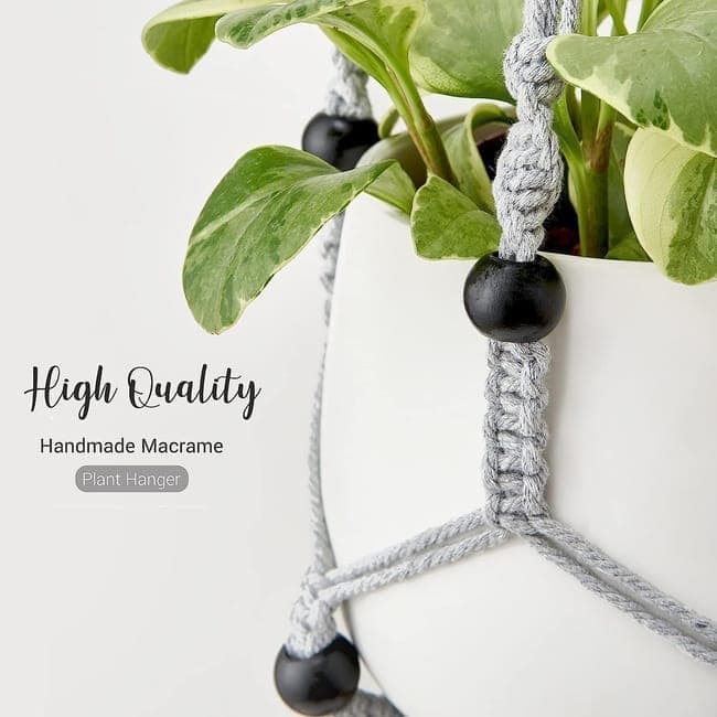3 pcs Bohemian Plant Hanger for Indoor Plants with Braided Rope Beads and Lace Decoration, 35 Inch, Gray - Image 3