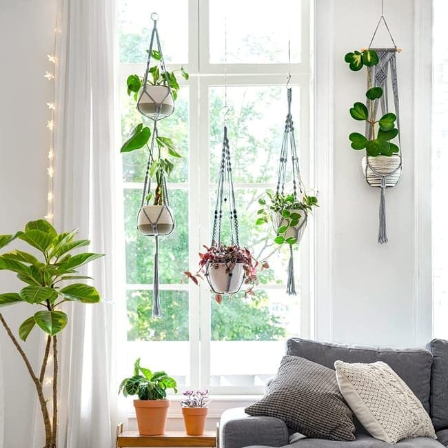 3 pcs Bohemian Plant Hanger for Indoor Plants with Braided Rope Beads and Lace Decoration, 35 Inch, Gray - Image 5