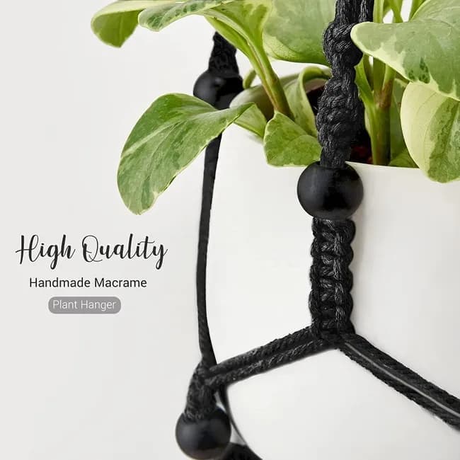 3 pcs Bohemian Plant Hanger for Indoor Plants with Braided Rope Beads and Lace Decoration, 35 Inch, Black - Image 3