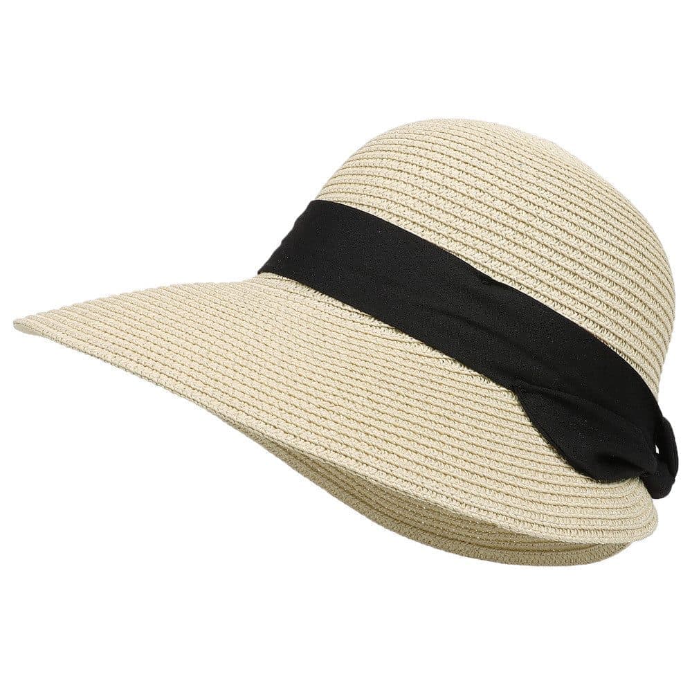 UV-protective Straw Beach Hat Wide Brim Foldable Breathable for Summer Outdoor, Beige - Image 1
