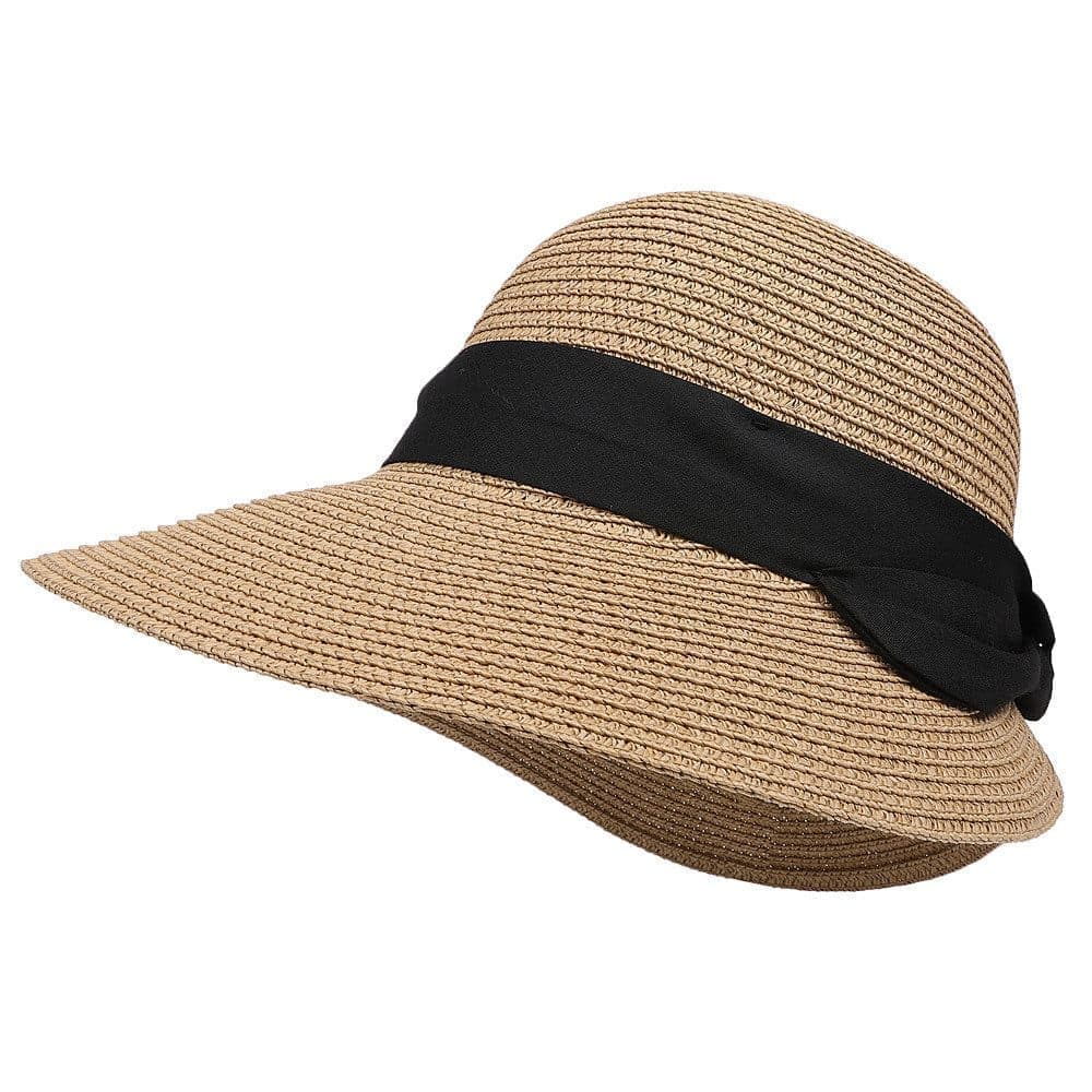 UV Protective Straw Beach Hat Wide Brim Foldable Breathable Summer Outdoor, Brown - Image 1