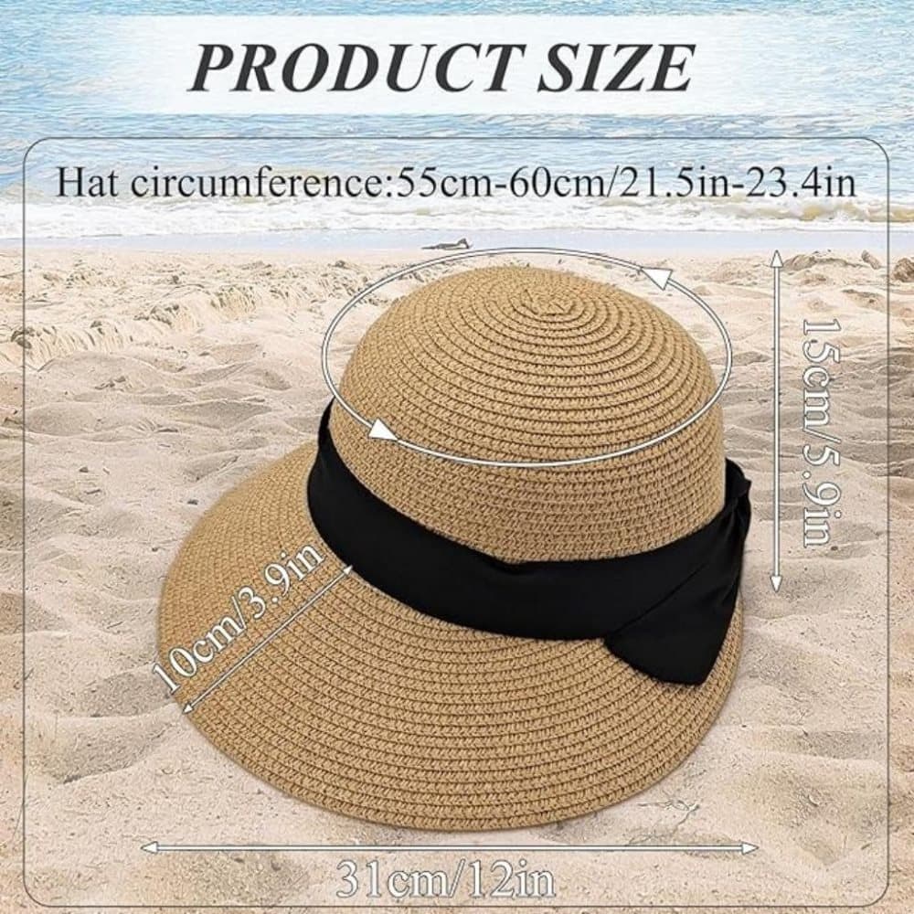 UV Protective Straw Beach Hat Wide Brim Foldable Breathable Summer Outdoor, Brown - Image 2