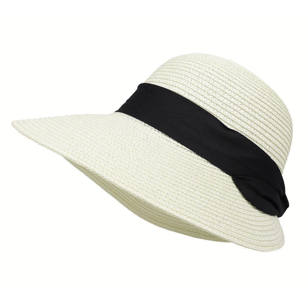 UV Protective Straw Beach Hat Wide Brim Foldable Breathable for Summer Outdoor, White - Image 1