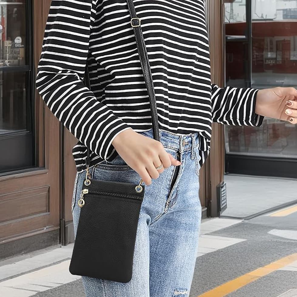 Lycas Phone Bag with Shoulder Strap, 19cm x 12.5cm, Black - Image 3